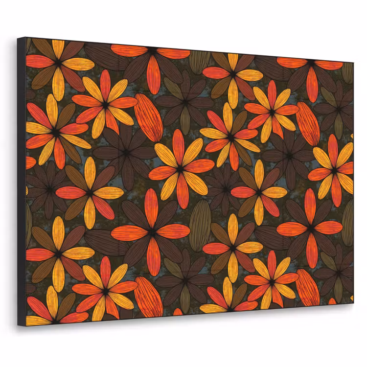Art frame - Oranje - Retro - Bloemen - Herfst — 1
