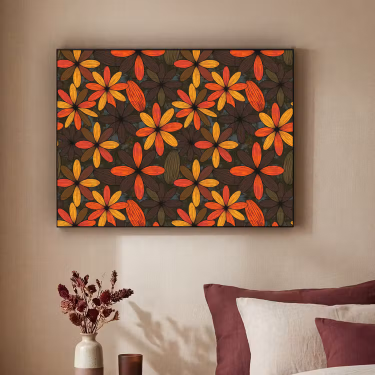 Art frame - Oranje - Retro - Bloemen - Herfst — 3