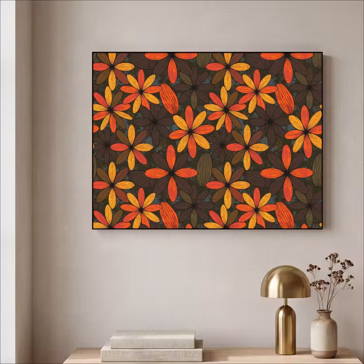 Art frame - Oranje - Retro - Bloemen - Herfst — 5