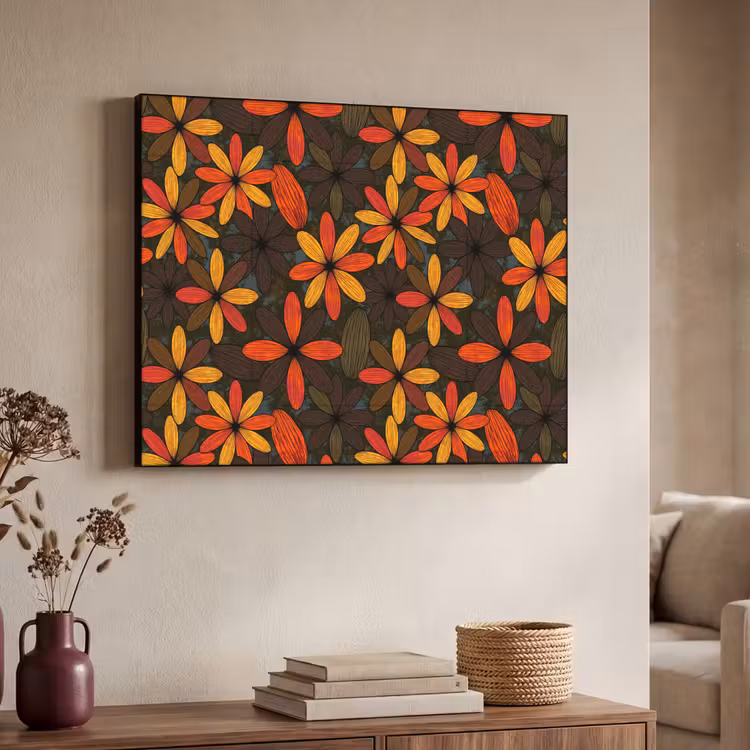 Art frame - Oranje - Retro - Bloemen - Herfst — 7