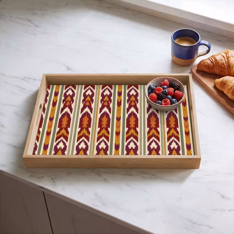Dienblad - Ikat - Bordeauxrood - Etnisch - Patroon — 4