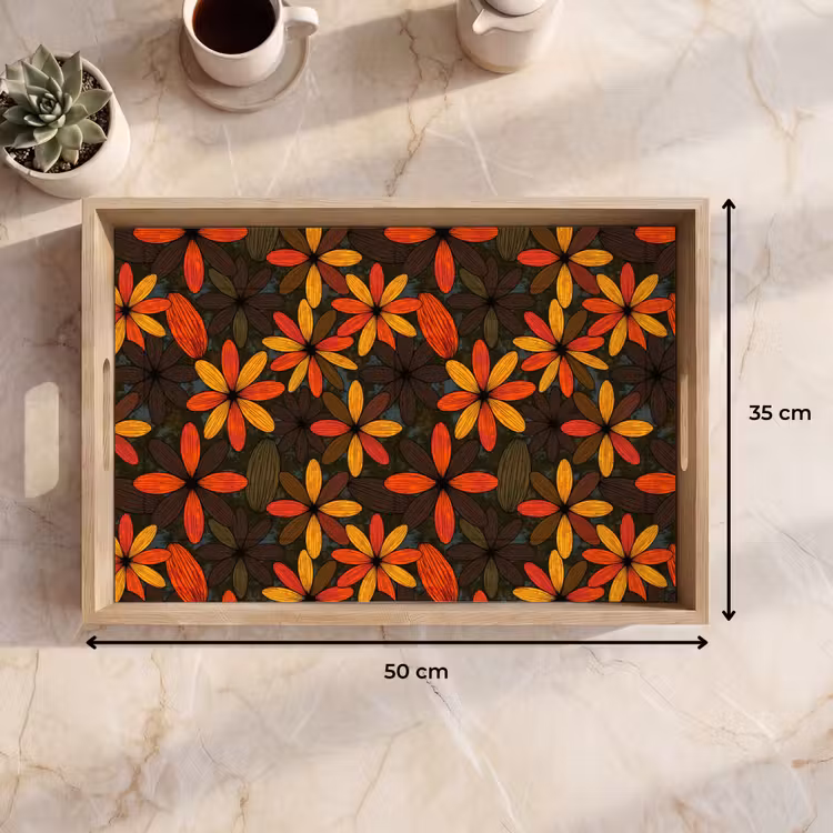 Dienblad - Oranje - Retro - Bloemen - Herfst — 9