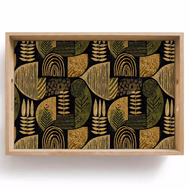 Dienblad - Zwart - Okergeel - Botanisch - Textuur — 1
