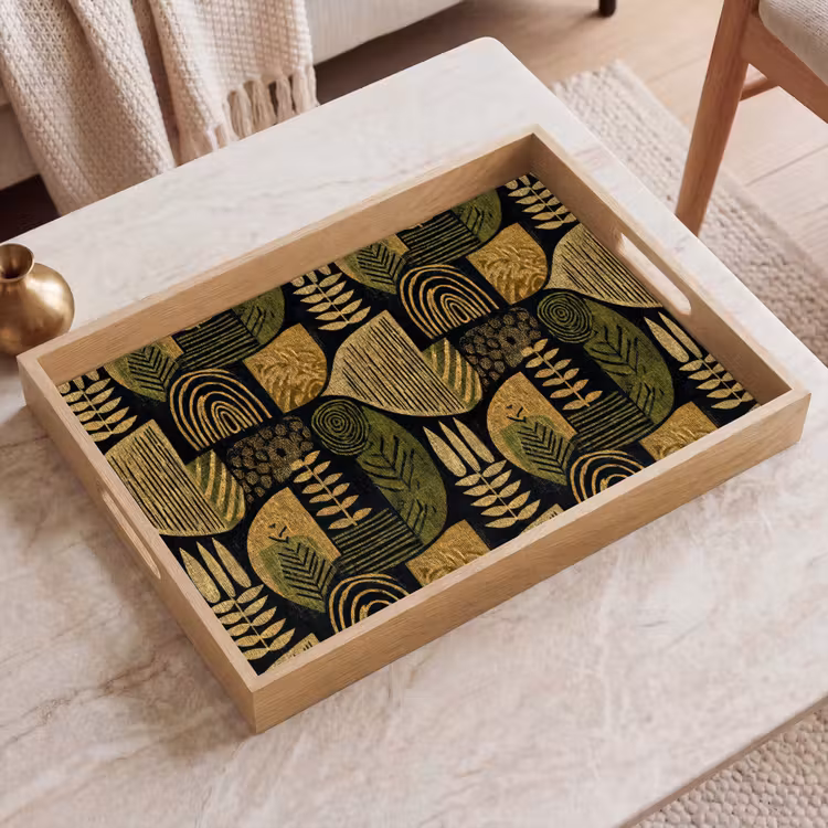 Dienblad - Zwart - Okergeel - Botanisch - Textuur — 2