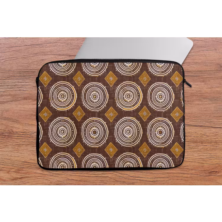 Laptophoes Chocoladebruin - Etnisch - Tribaal - Cirkels - Patroon — 2