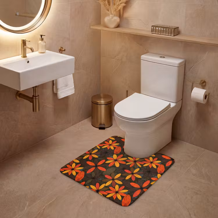 WC Mat - Oranje - Retro - Bloemen - Herfst — 3