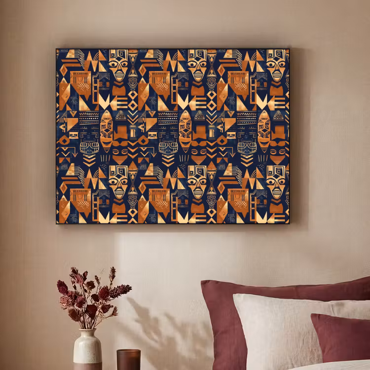 Art frame - Nachtblauw - Koper - Tribaal - Maskers — 3