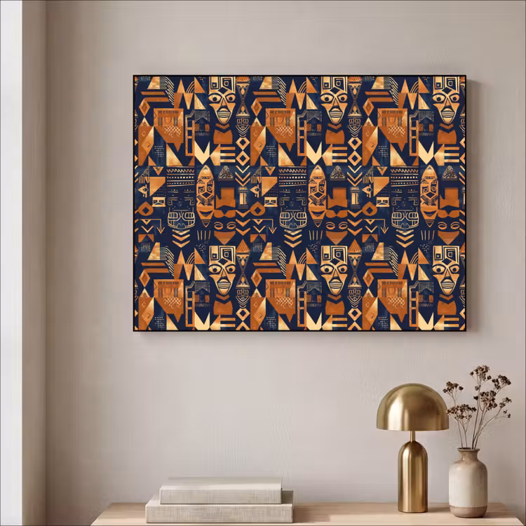 Art frame - Nachtblauw - Koper - Tribaal - Maskers — 5