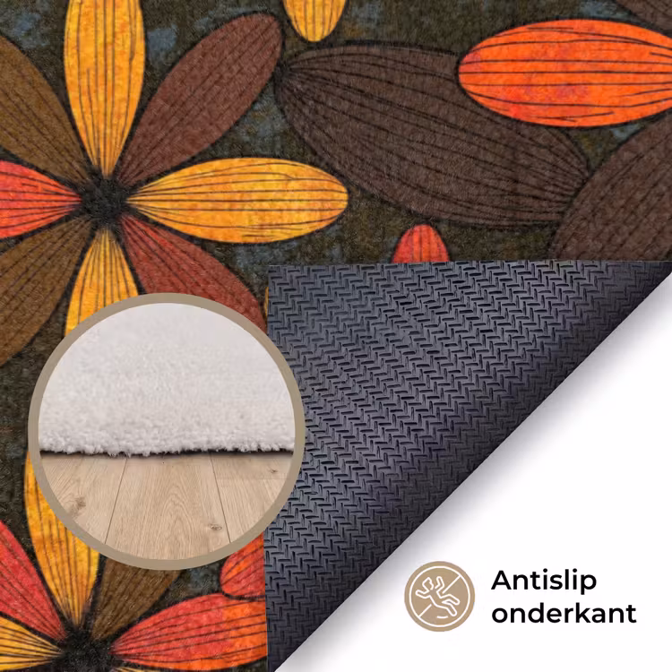 Vloerkleed - Oranje - Retro - Bloemen - Herfst — 4