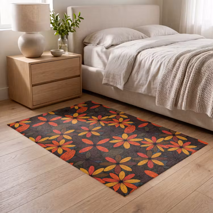 Vloerkleed - Oranje - Retro - Bloemen - Herfst — 5