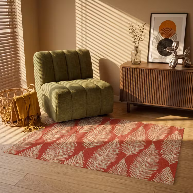 Vloerkleed - Rood - Botanisch - Varen - Patroon — 2