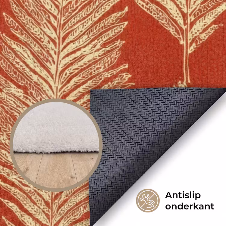 Vloerkleed - Rood - Botanisch - Varen - Patroon — 4
