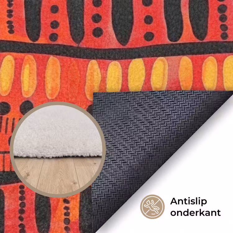 Vloerkleed - Rood - Oranje - Etnisch - Expressief - Patroon — 4