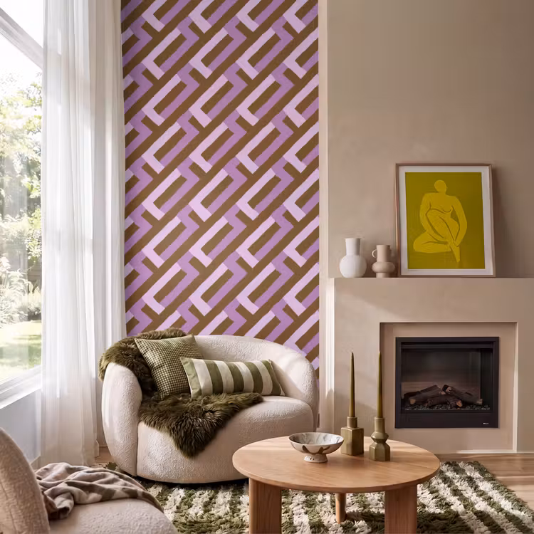Behang - Bruin - Roze - Geometrisch - Meander - Patroon — 1