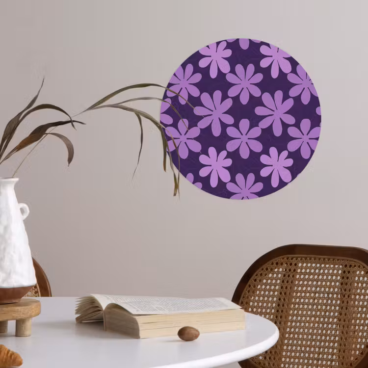 Behangcirkel - Paars - Botanisch - Bloemen - Retro - Patroon — 4