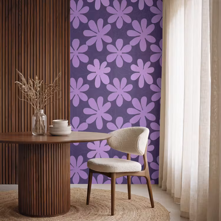 Behang - Paars - Botanisch - Bloemen - Retro - Patroon — 4