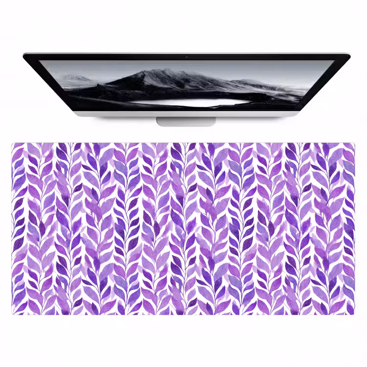 Bureau onderlegger - Paars - Botanisch - Bladeren - Aquarel - Takken - Patroon — 1