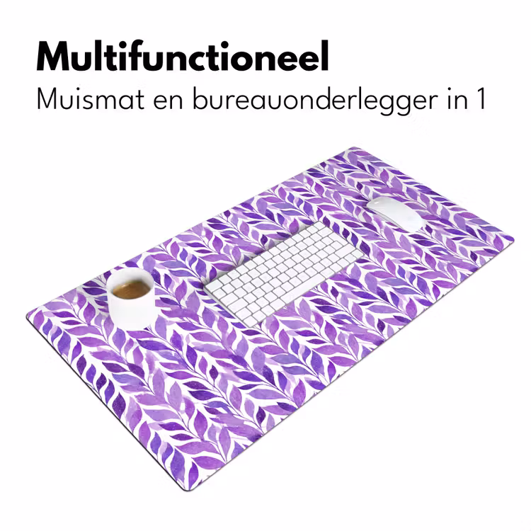 Bureau onderlegger - Paars - Botanisch - Bladeren - Aquarel - Takken - Patroon — 7