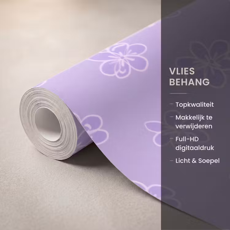 Behang - Lila - Botanisch - Bloemen - Handgetekend - Patroon — 3