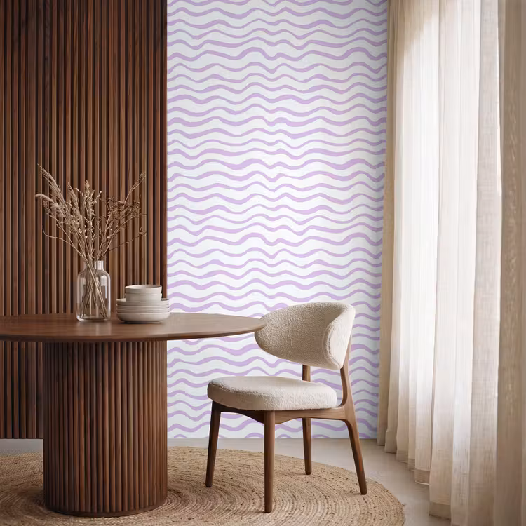 Behang - Lila - Geometrisch - Golfjes - Lijnen - Patroon — 4