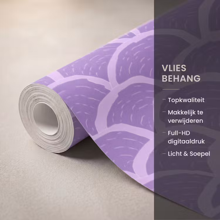Behang - Paars - Schubber - Schelpen - Handgetekend - Patroon — 3