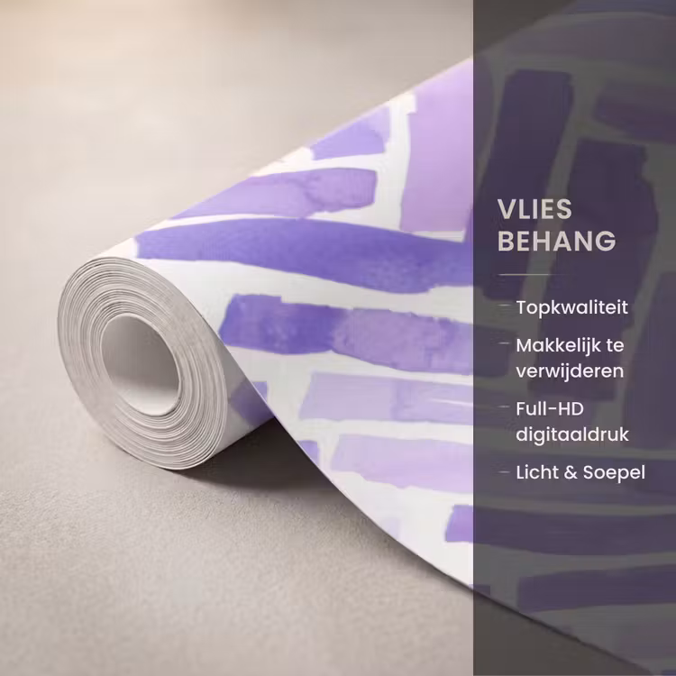 Behang - Paars - Visgraat - Aquarel - Penseelstreken - Patroon — 3