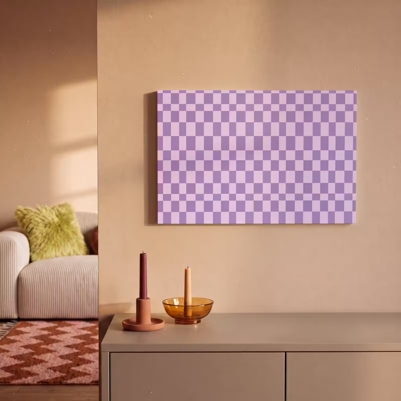 Canvas schilderij - Paars - Geometrisch - Dambord - Blokken - Patroon — 1