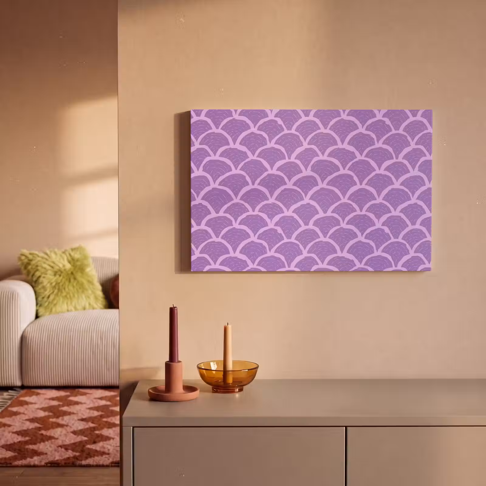 Canvas schilderij - Paars - Schubber - Schelpen - Handgetekend - Patroon — 1