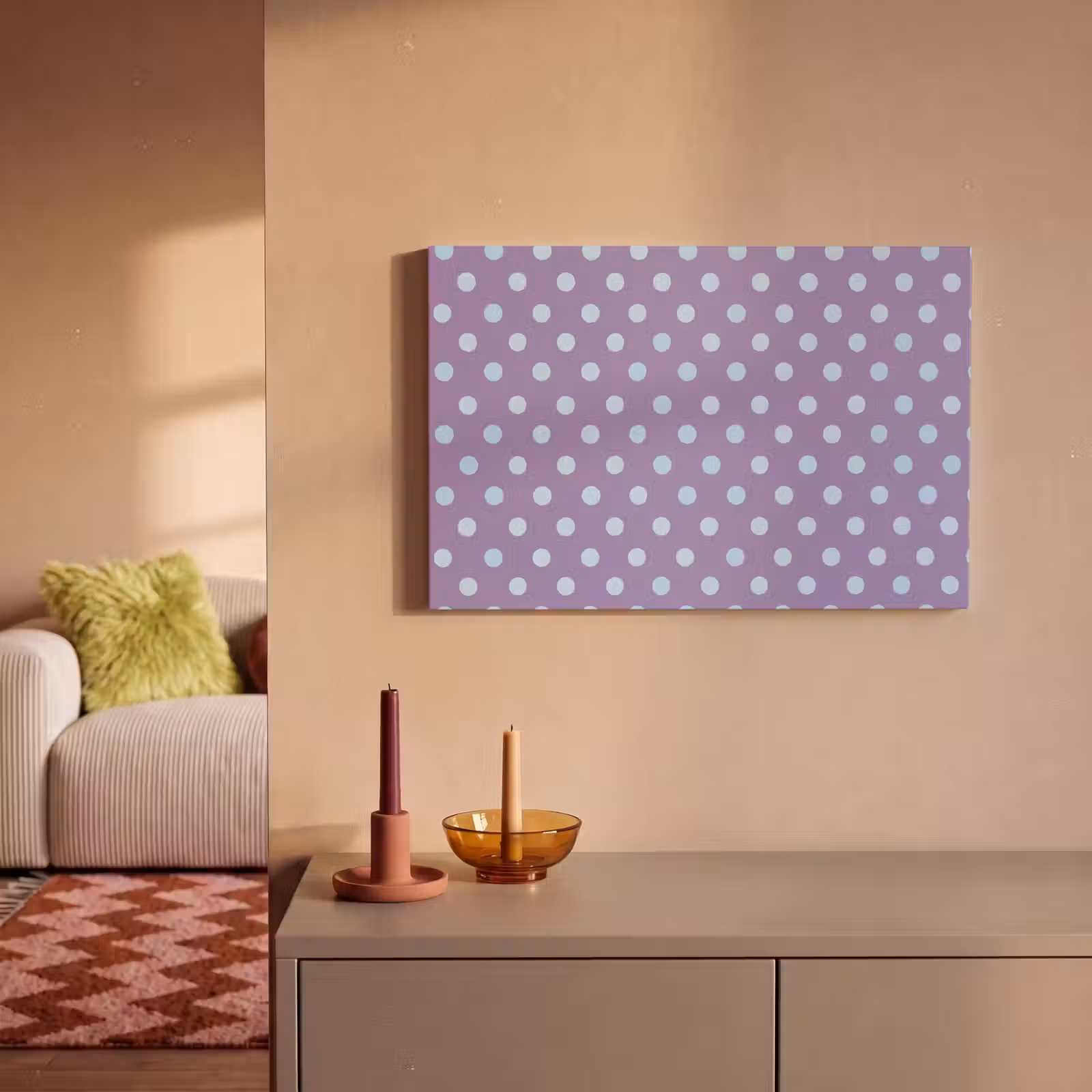 Canvas schilderij - Paars - Blauw - Geometrisch - Stippen - Polka Dot - Patroon — 1
