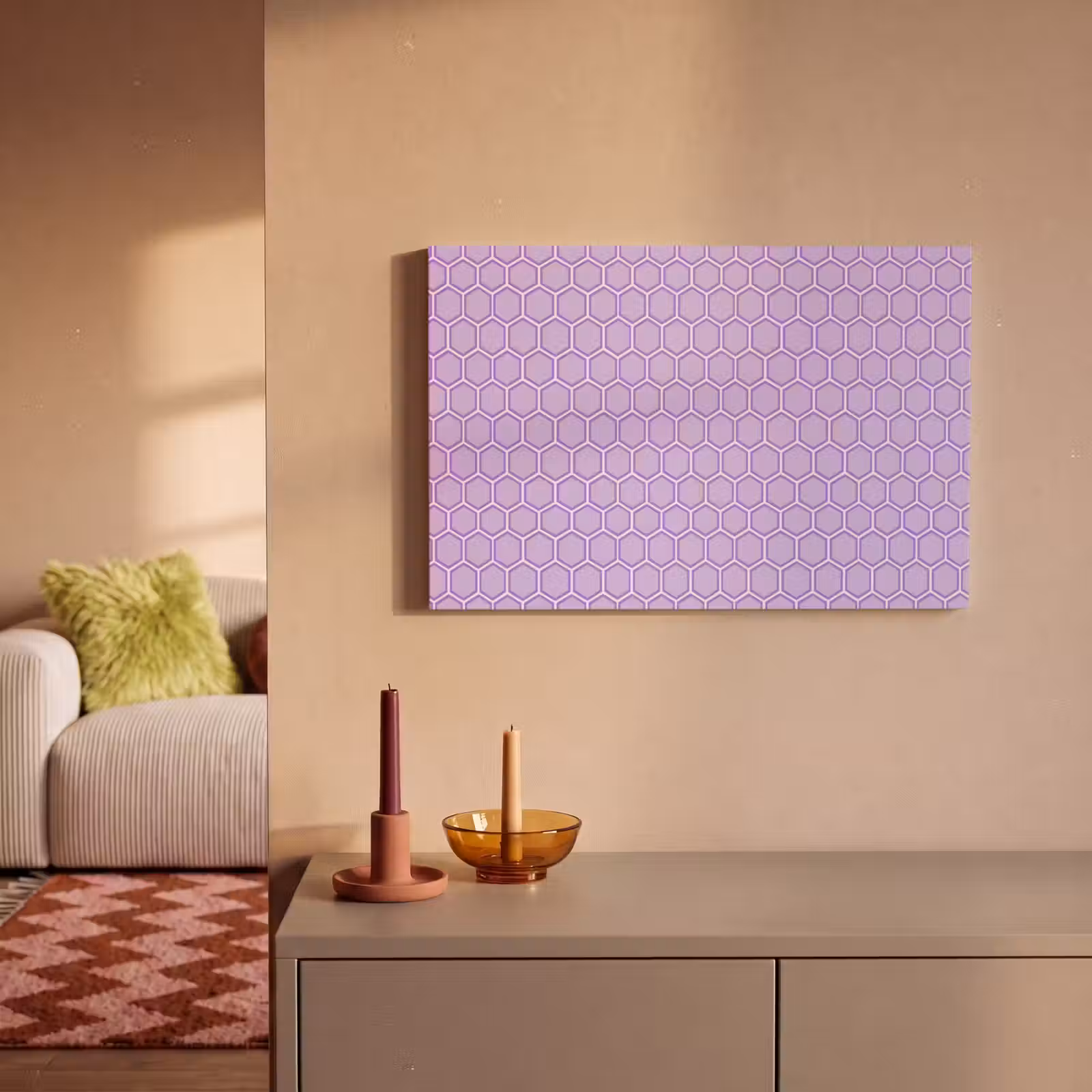 Canvas schilderij - Paars - Geometrisch - Honeycomb - Bijenraat - Patroon — 1