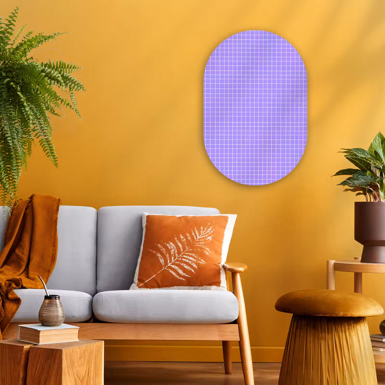 Muurovaal - Paars - Geometrisch - Raster - Minimalistisch - Patroon — 1