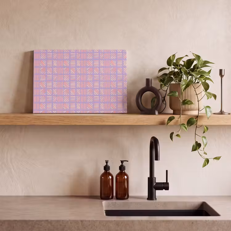 Canvas schilderij - Paars - Roze - Geometrisch - Strepen - Blokken - Patroon — 2
