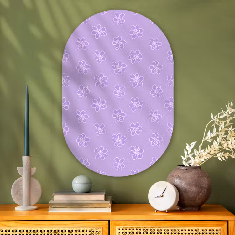 Muurovaal glas - Lila - Botanisch - Bloemen - Handgetekend - Patroon — 2
