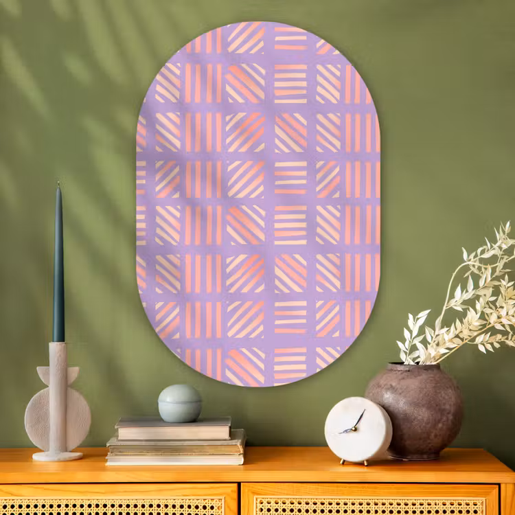 Muurovaal glas - Paars - Roze - Geometrisch - Strepen - Blokken - Patroon — 2