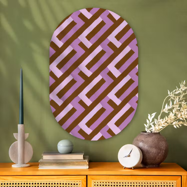 Muurovaal glas - Bruin - Roze - Geometrisch - Meander - Patroon — 2