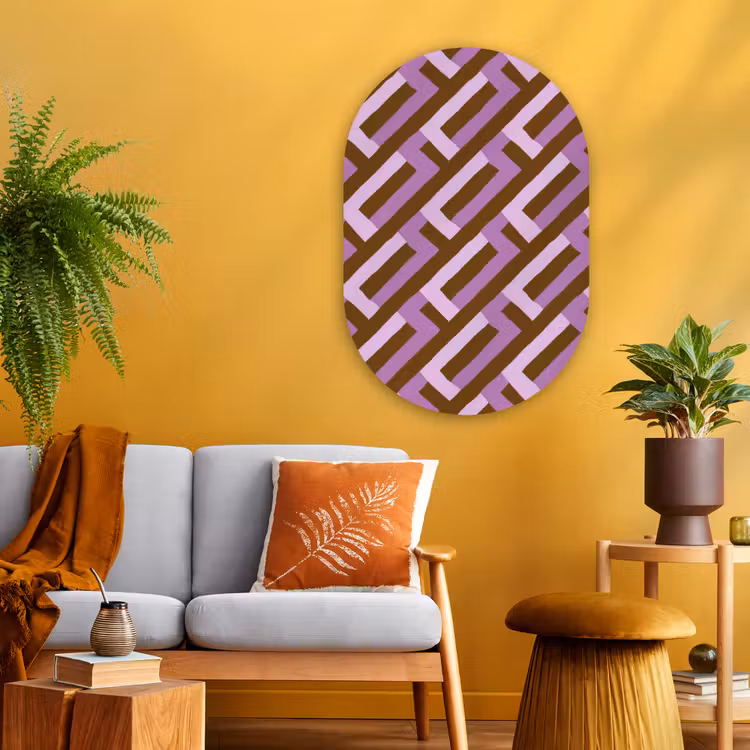 Muurovaal glas - Bruin - Roze - Geometrisch - Meander - Patroon — 3