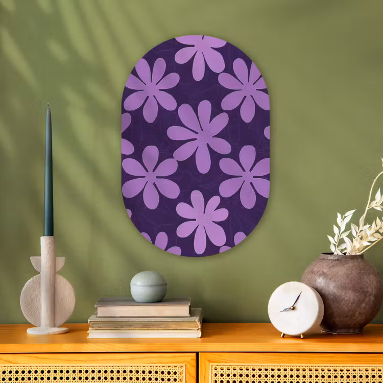 Muurovaal - Paars - Botanisch - Bloemen - Retro - Patroon — 2