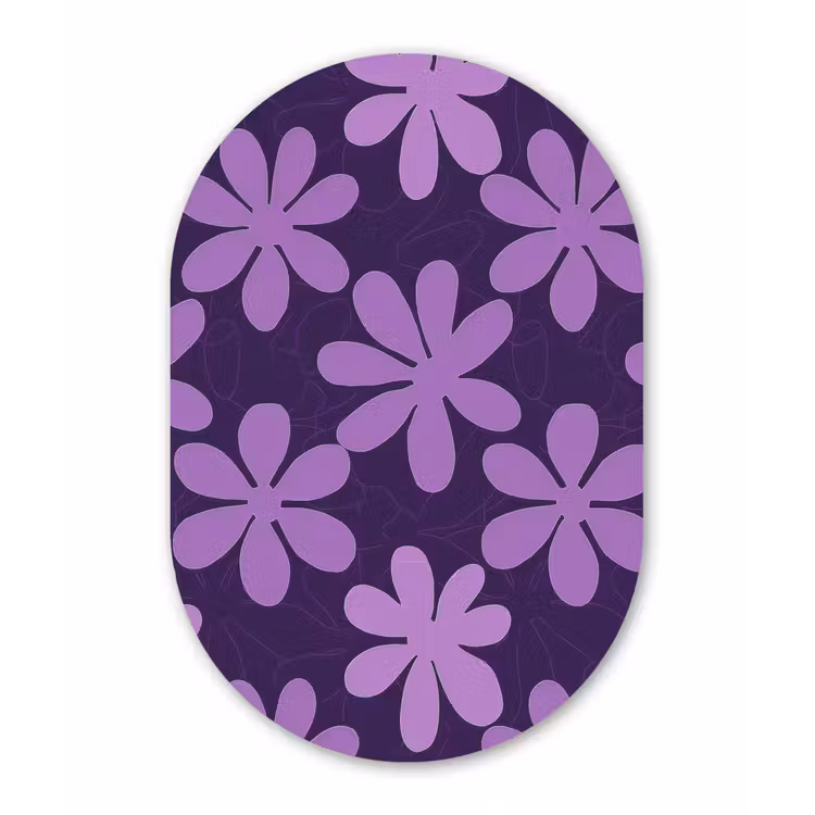 Muurovaal glas - Paars - Botanisch - Bloemen - Retro - Patroon — 1
