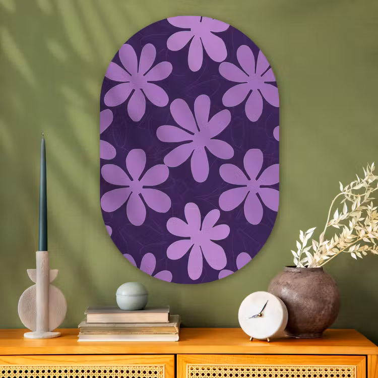 Muurovaal glas - Paars - Botanisch - Bloemen - Retro - Patroon — 2