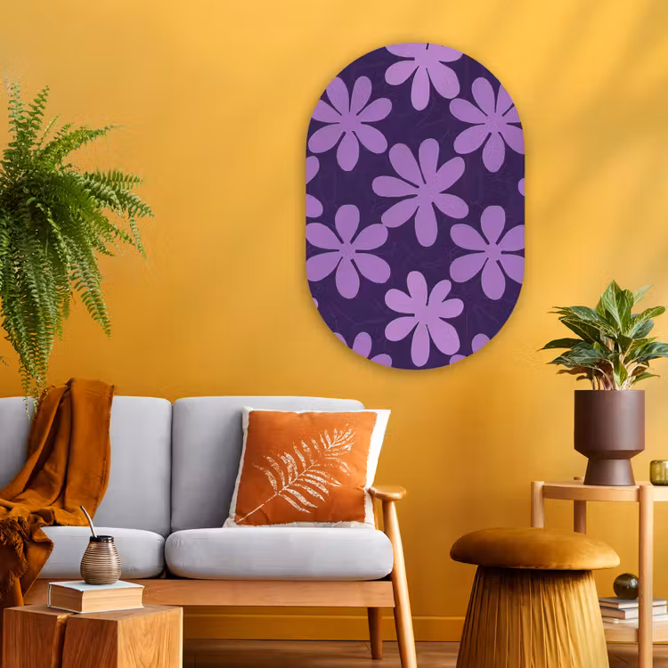 Muurovaal glas - Paars - Botanisch - Bloemen - Retro - Patroon — 3
