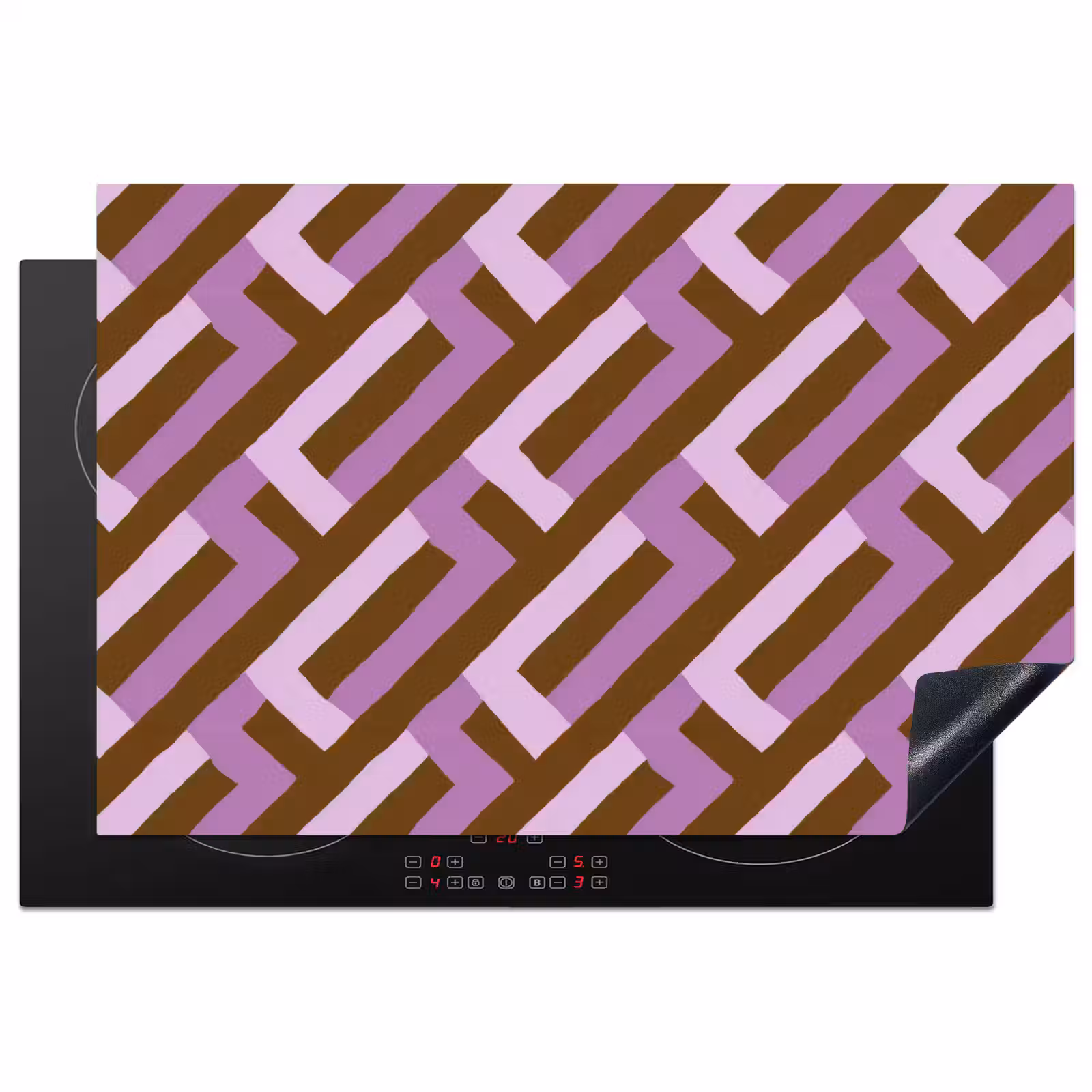 Inductiebeschermer - Bruin - Roze - Geometrisch - Meander - Patroon — 1