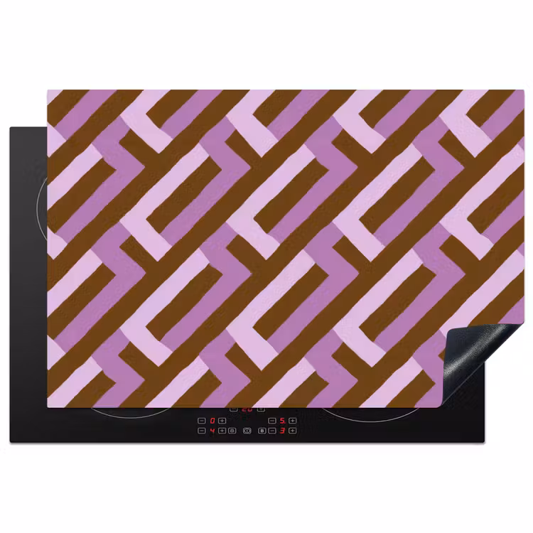 Inductiebeschermer - Bruin - Roze - Geometrisch - Meander - Patroon — 1