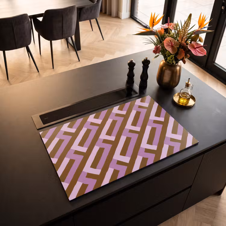Inductiebeschermer - Bruin - Roze - Geometrisch - Meander - Patroon — 2