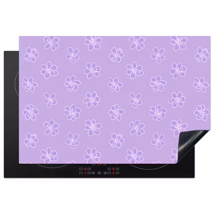 Inductiebeschermer - Lila - Botanisch - Bloemen - Handgetekend - Patroon — 1