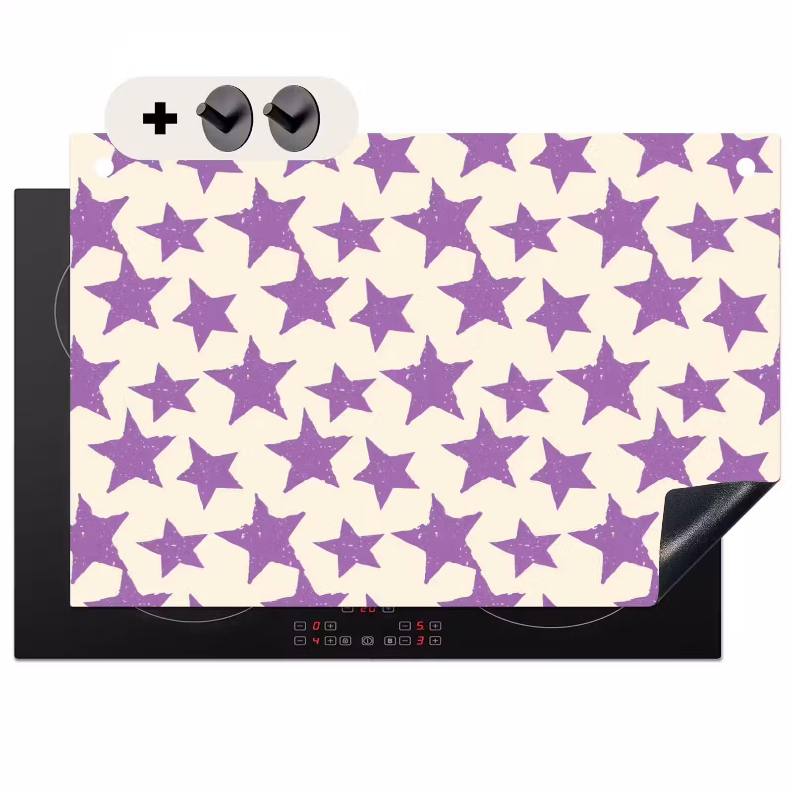 Inductiebeschermer & spatscherm (2in1) - Paars - Geometrisch - Sterren - Stempel - Patroon — 1