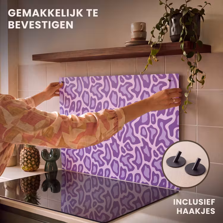 Inductiebeschermer & spatscherm (2in1) - Paars - Abstract - Luipaard - Vlekken - Groovy - Patroon — 7