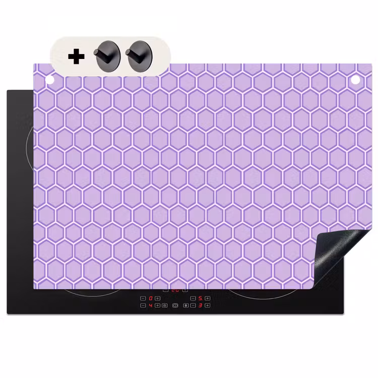 Inductiebeschermer & spatscherm (2in1) - Paars - Geometrisch - Honeycomb - Bijenraat - Patroon — 1