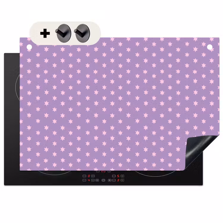 Inductiebeschermer & spatscherm (2in1) - Paars - Roze - Sterren - Geometrisch - Patroon — 1