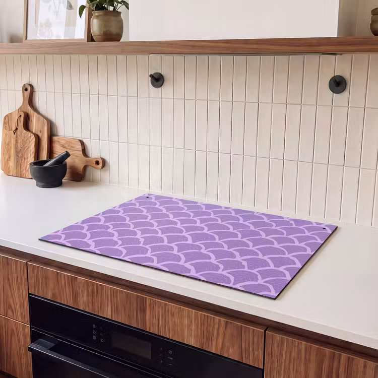 Inductiebeschermer & spatscherm (2in1) - Paars - Schubber - Schelpen - Handgetekend - Patroon — 3