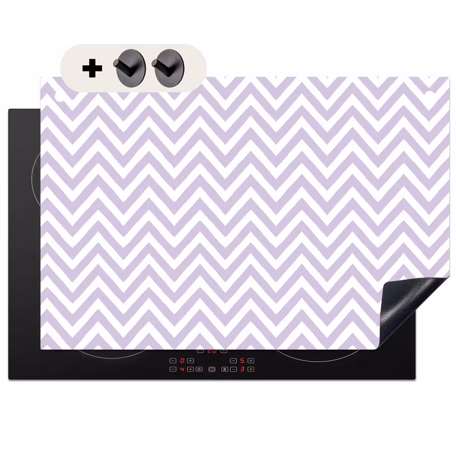 Inductiebeschermer & spatscherm (2in1) - Lila - Geometrisch - Chevron - Zigzag - Patroon — 1